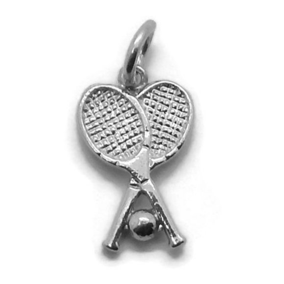 Crossed Tennis Rackets With Ball Pendant Charm .92 - Picture 2 of 3